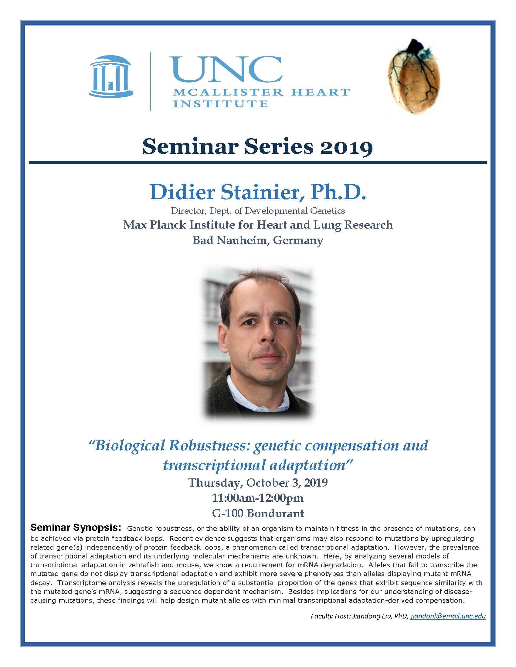 Didier Stainier, Ph.D. MHI Seminar Flyer