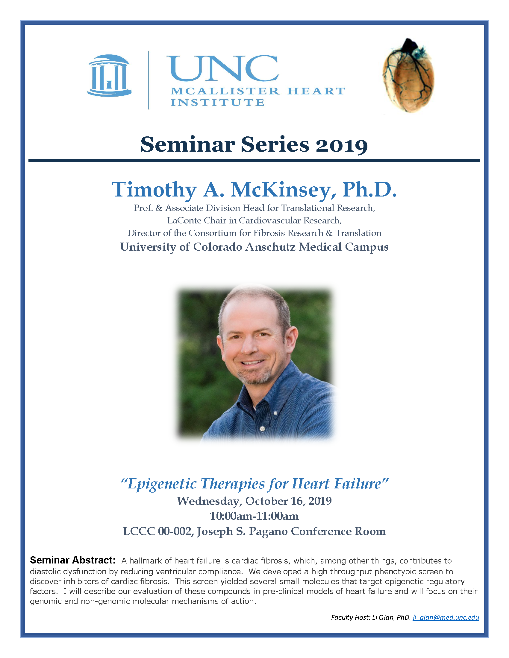 Timothy McKinsey, Ph.D. MHI Seminar Flyer