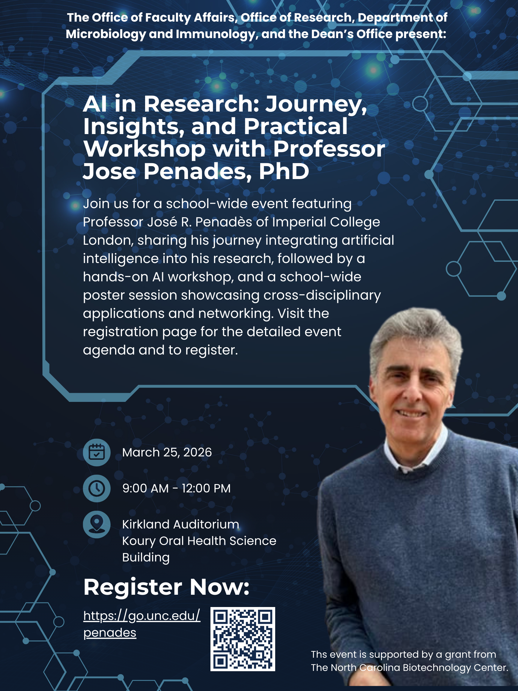 AI in Research flyer, which has Jose Penades on the front.