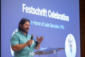Sam Young speaking at the Samulski Festschrift Celebration