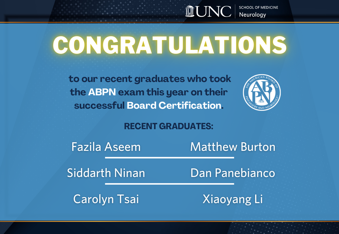 UNC Neurology ABPN Certificate Congratulations Post