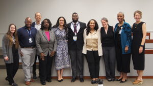 Pictured from left to right: Brianna Frame, MD; Omar Young, MD, FACOG; Benjamin Chi; Judette Louis, MD, MPH; Jazmine Perez, MD; Ugochukwu Okoroafor, MD, Stanthia Ryan, MD; Jennifer Embry, MD; Genevieve Neal-Perry, MD, PhD, & Jes Morse, MD, MPH