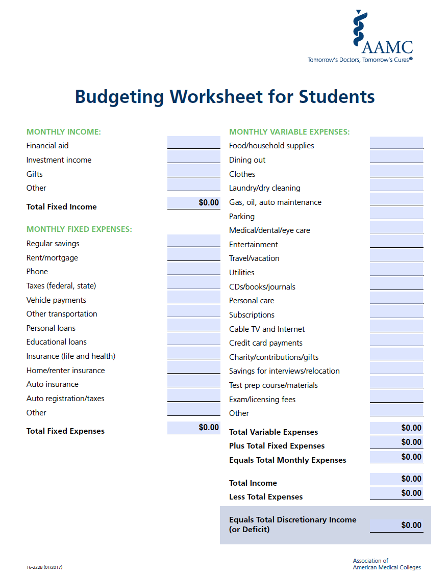 Budget Worksheet Cover