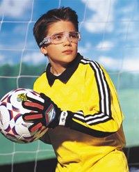 Soccer goalie with goggles