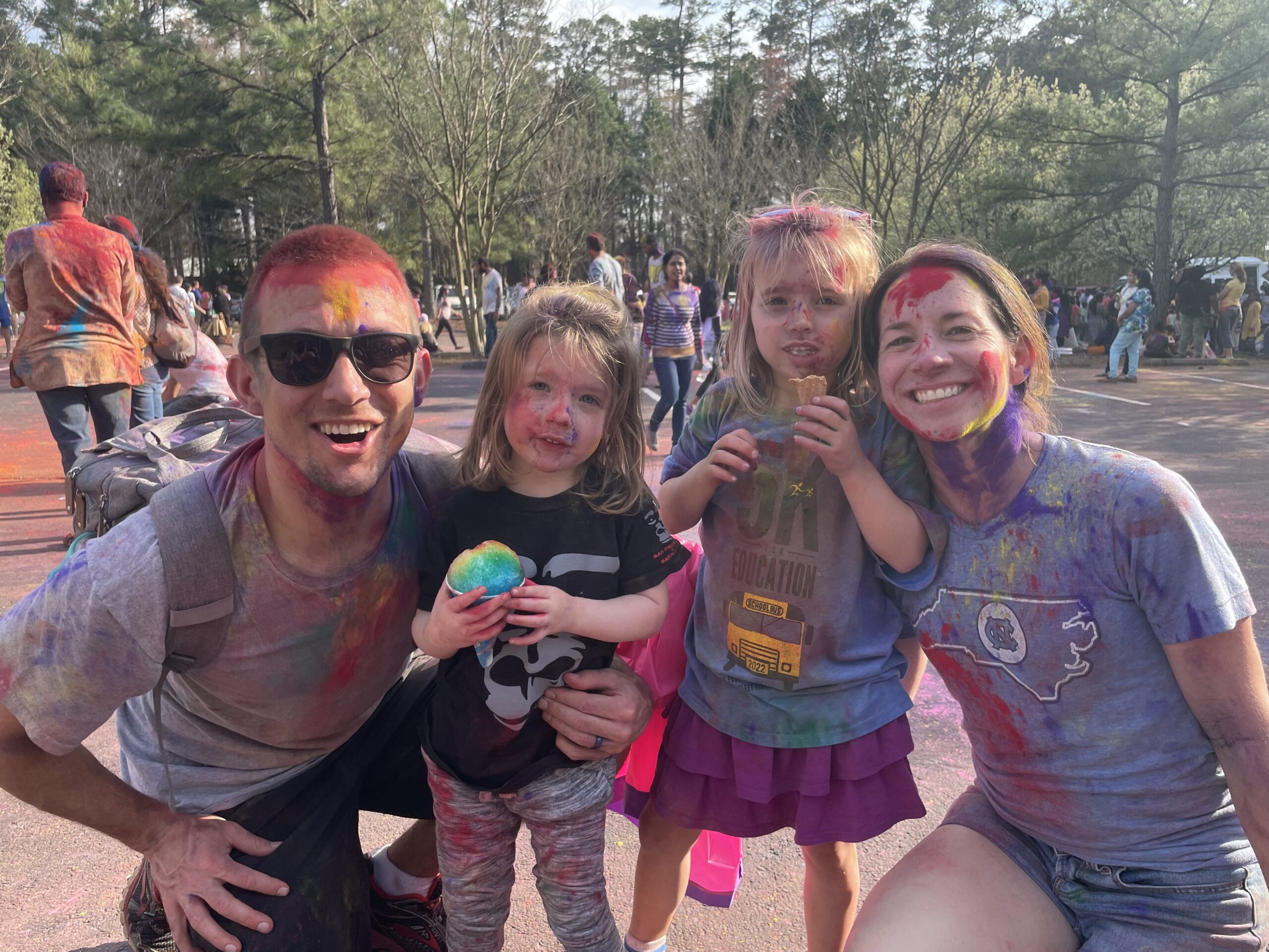 Paul Zimmerman participating in a Holi festival with his family.