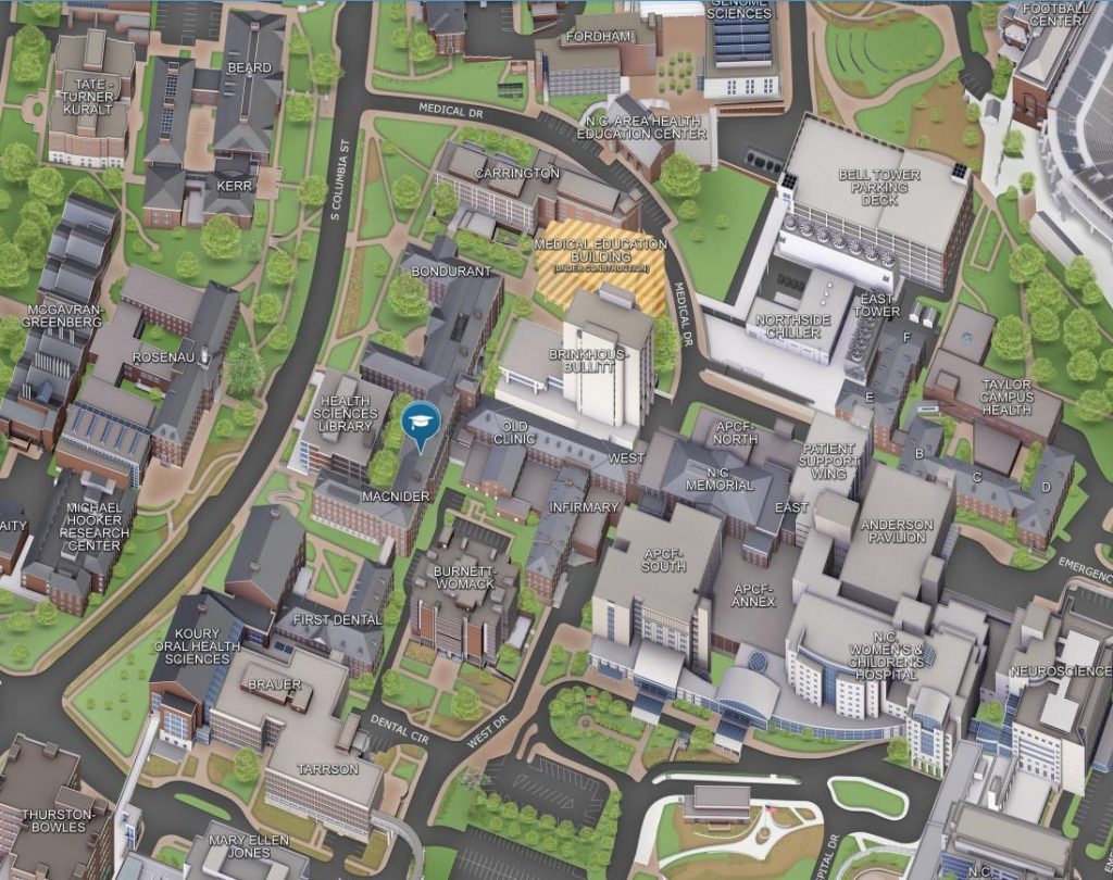 UNC Campus Map highlighting MacNider Hall