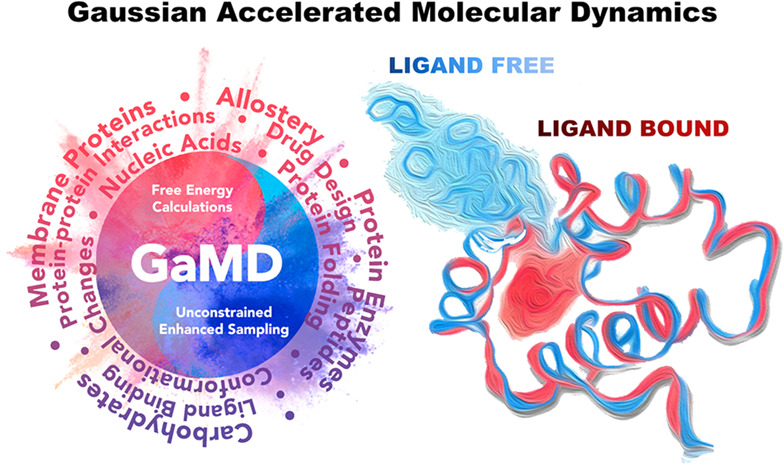 Gaussian accelerated Molecular Dynamics and its wide applications in protein folding, conformational changes and allostery, ligand binding, peptide binding, protein-protein/nucleic acid/carbohydrate interactions, etc.