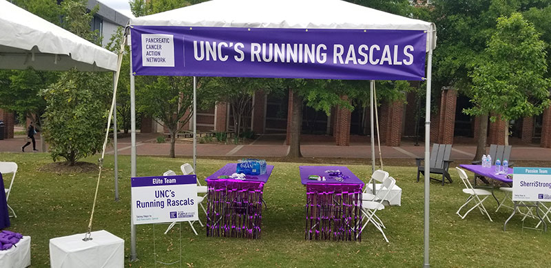 UNC Running Rascal's Elite Team Tent at PurpleStride fundraising event for Pancreatic Cancer