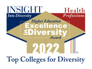 HEEDHP logo2022 with the words: Insight into Diversity, Health Professions, Higher Education Excellence in Diversity Award 2022, and Top Colleges for Diversity