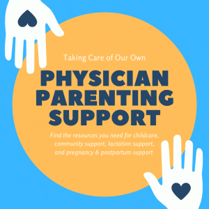 Logo for physician parenting support with caring hands