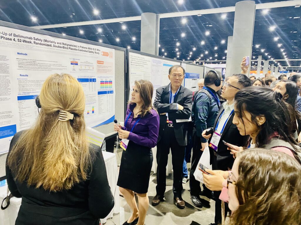 Dr. Saira Sheikh presenting her work for a poster tour during the SLE - Treatment Poster session at ACR23. 