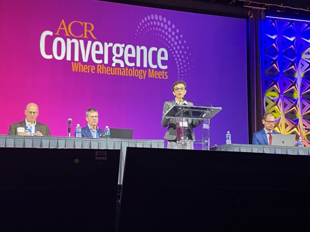 Liubov Arbeeva presenting for the State of the Art: Microbiome Niches in OA sessin at ACR 2023. Dr. Richard Loeser participated as a moderator for this session.