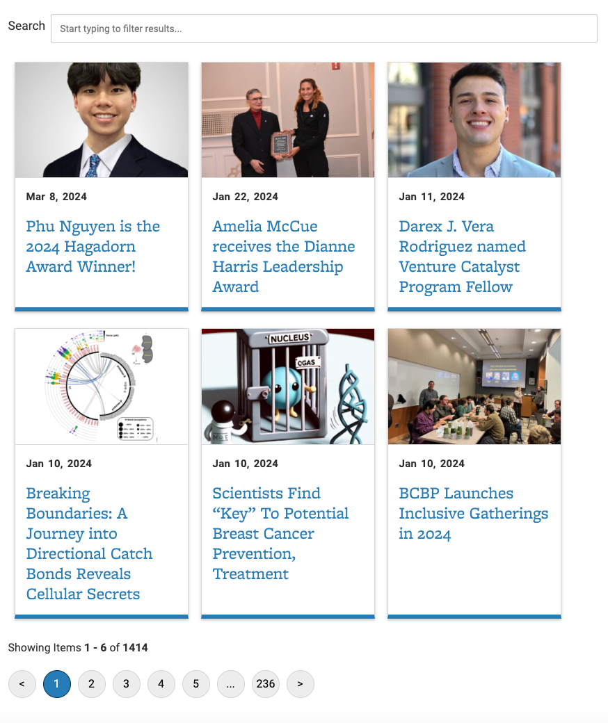 Example screenshot showing syndicated news with the search and pagination.