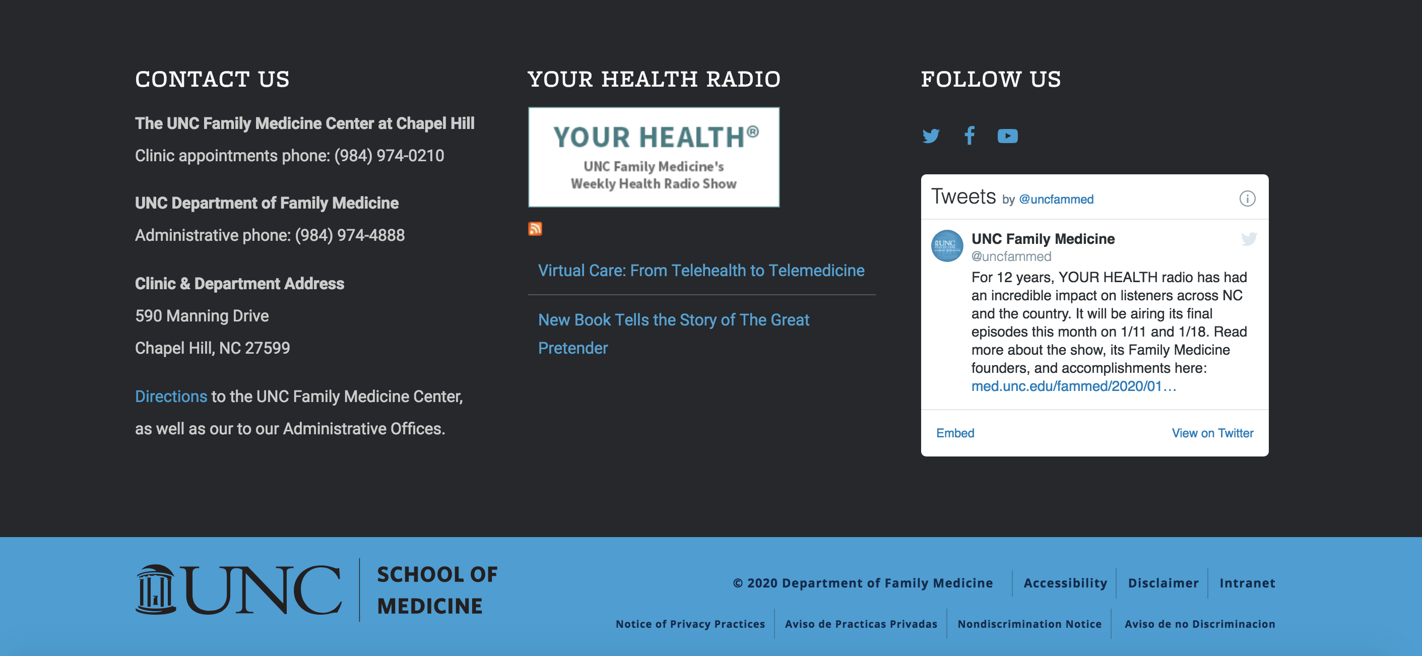 Example of the Department of Family Medicine site footer.