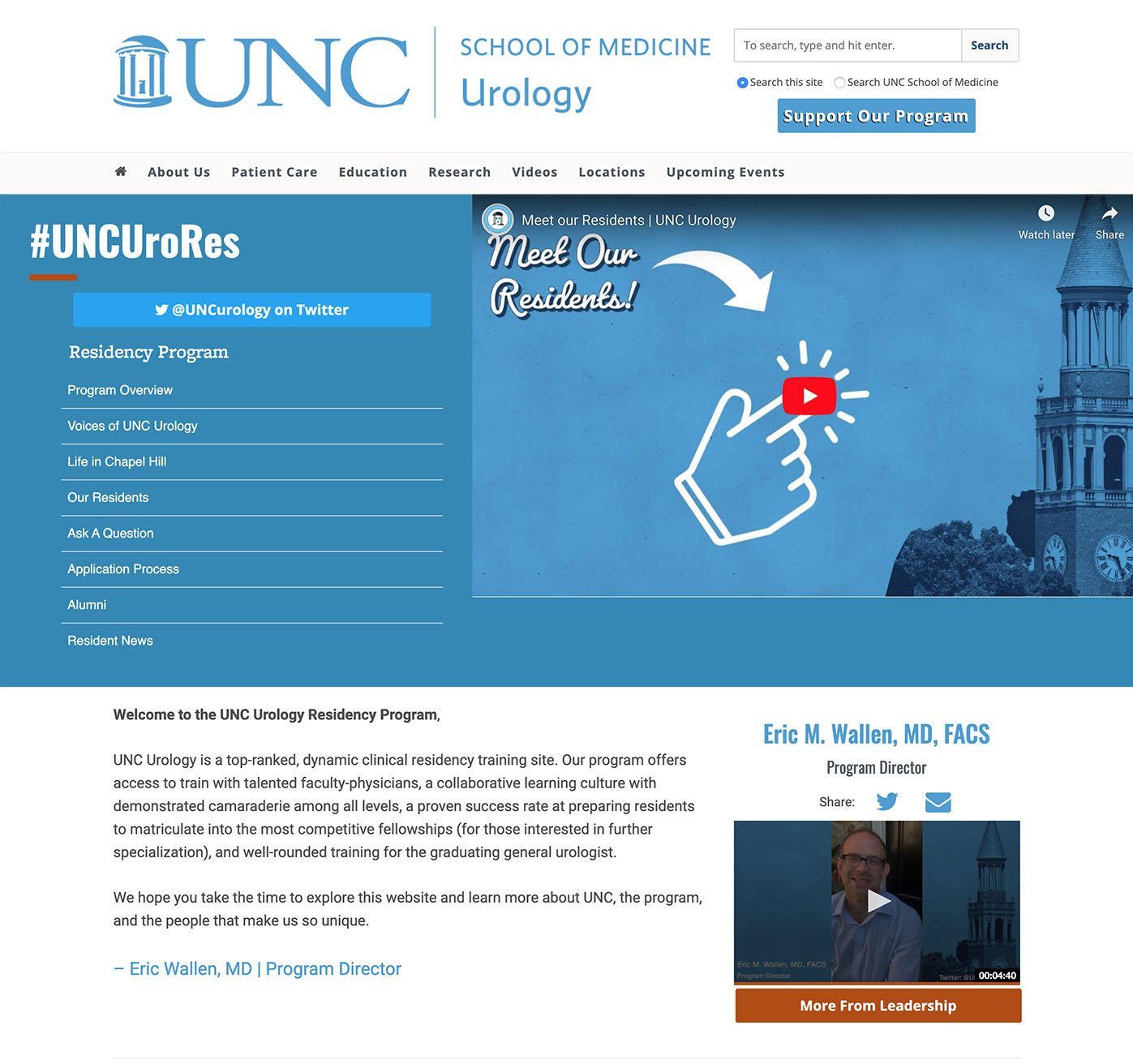 Screenshot of the Urology homepage.