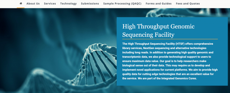 Example of the Department Header Wrapper on the High Throughput Sequencing Facility website.