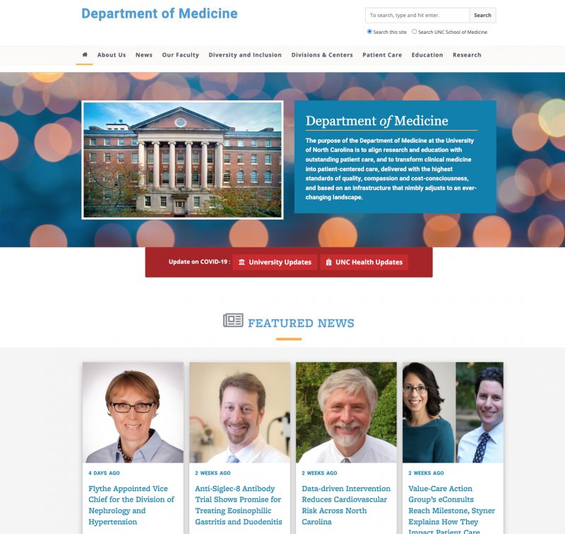 Example of the Font Awesome Section Header on the Department of Medicine.