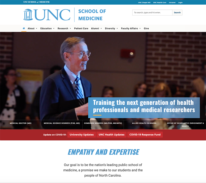Example of the SOM Intro Tagline shortcode on the main School of Medicine website.