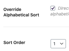 screenshot of Override Alphabetical Sort and Sort Order options.