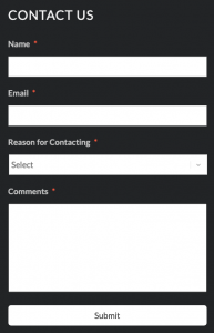 Example feedback form with name, email, reason for contacting and comments fields.
