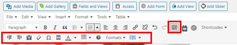 Where to find the Toggle Toolbar button in the editor