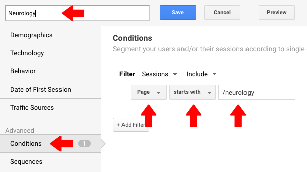 Screenshot of Google Analytics highlighting the steps in the documentation on how to set up a Segment.