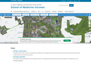 Screenshot of School of Medicine website displaying the embedded Campus Map.