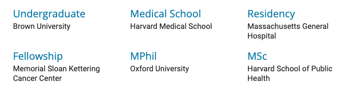 Example of what the Academic Info section looks like on a profile.