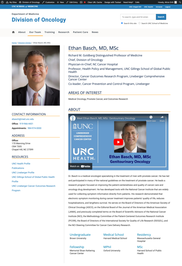 Example profile page of Dr. Basch.