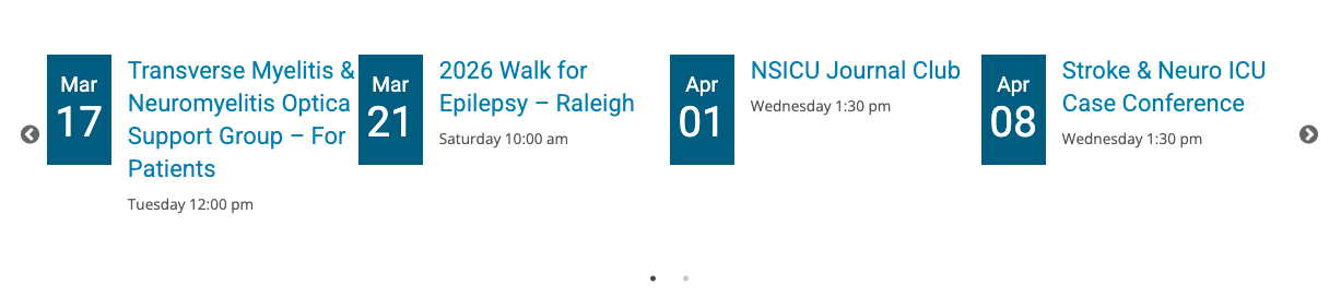 Event listing from the Department of Neurology using the Recent Events Carousel shortcode, links to full-size image.