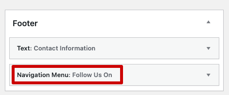 Screenshot of a social media menu that has been added to the Footer widget area.