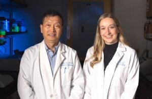 UNC Associate Professor of Ophthalmology Zongchao Han, MD, PhD, and student Mary Kaufmann.